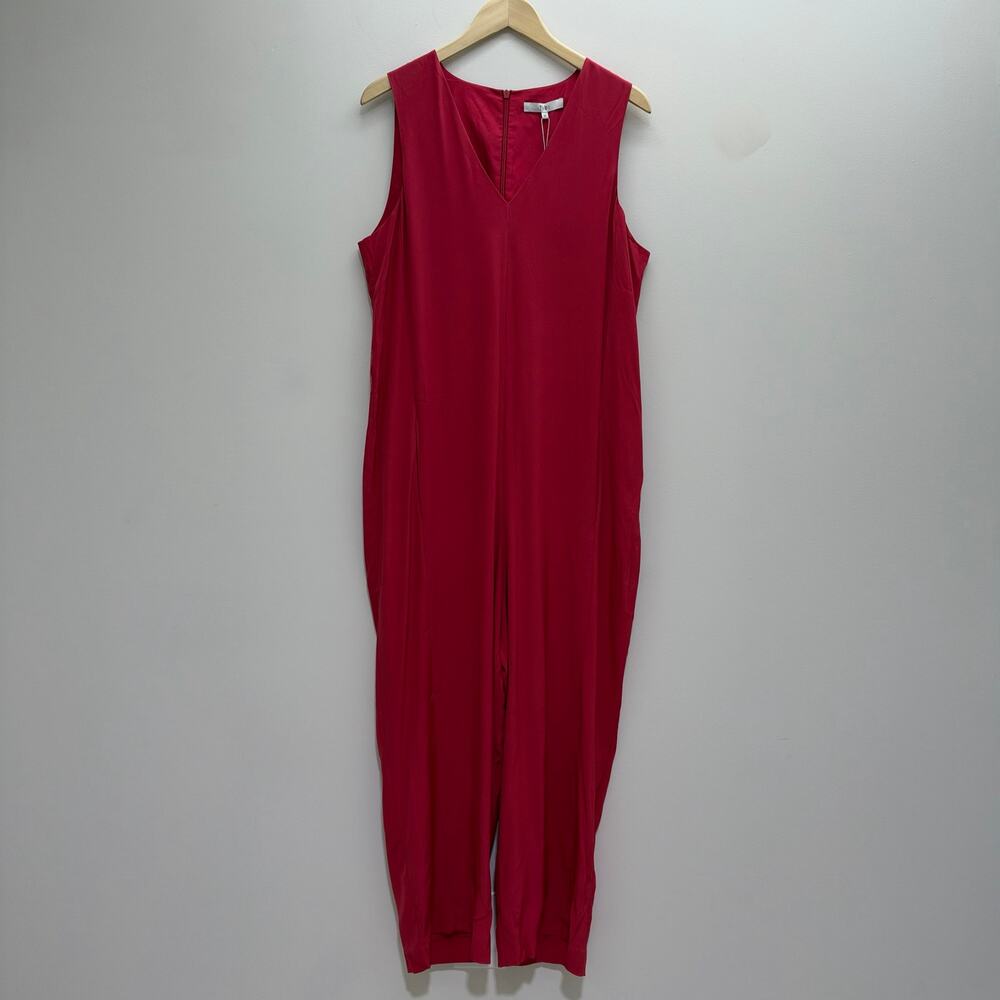 NWT Tibi Red Silk Jumpsuit Sleeveless US 10 Minimalist Quiet Luxury Preppy